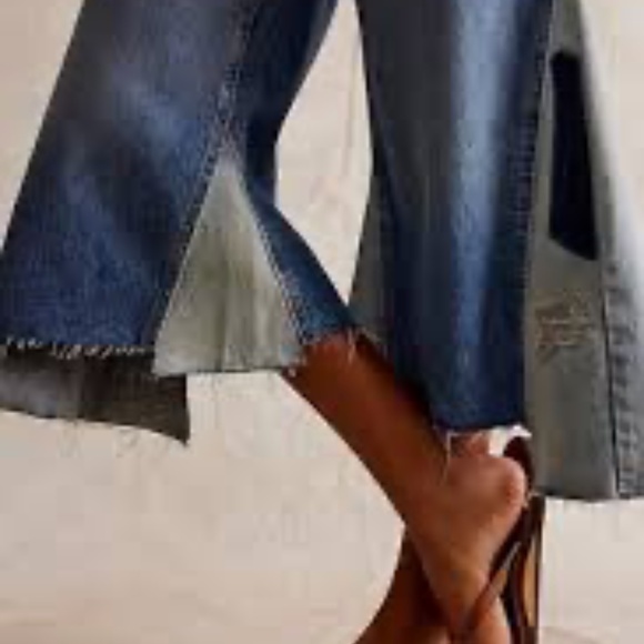 We The Free Ripple Pieced Patchwork Wide Leg Flare Cropped Jeans Free PeopleNWOT - Picture 5 of 5